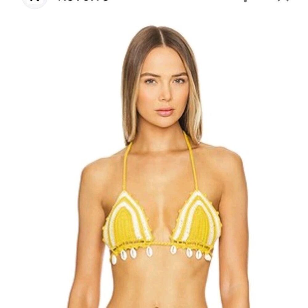 Tularosa Remy Cowrie Crochet Seashell Swim Triangle Bikini Top Size Small NWT